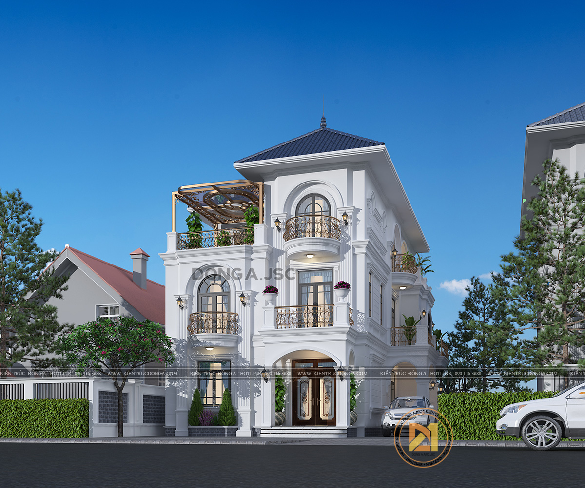 Phối cảnh 3d biệt thự tân cổ điển 3 tầng sang trọng tại Vĩnh Phúc