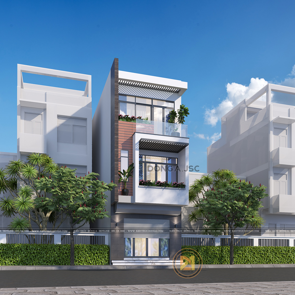 Phối cảnh 3d mẫu nhà phố 3 tầng hiện đại đẹp