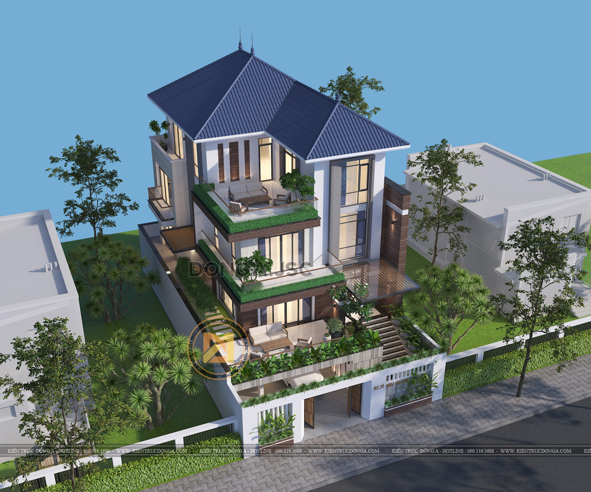Thiết kế biệt thự 4 tầng hiệ n đại, mái nhật đẹp, 145m2